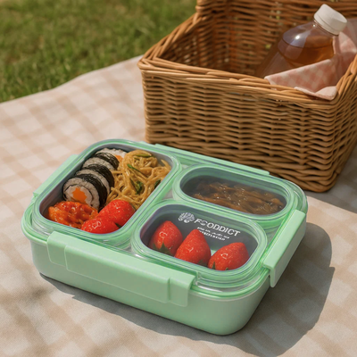 Korean Bento Box 3 Grid - Green