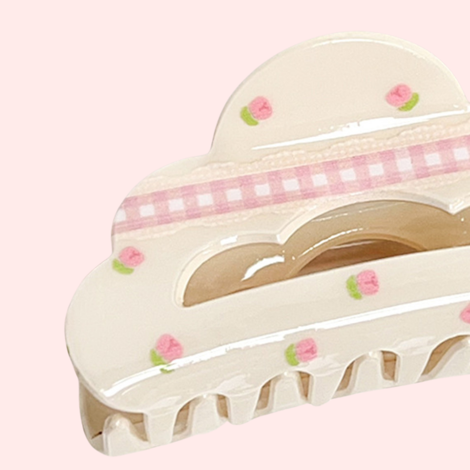 Gingham and Flowers Claw Clip