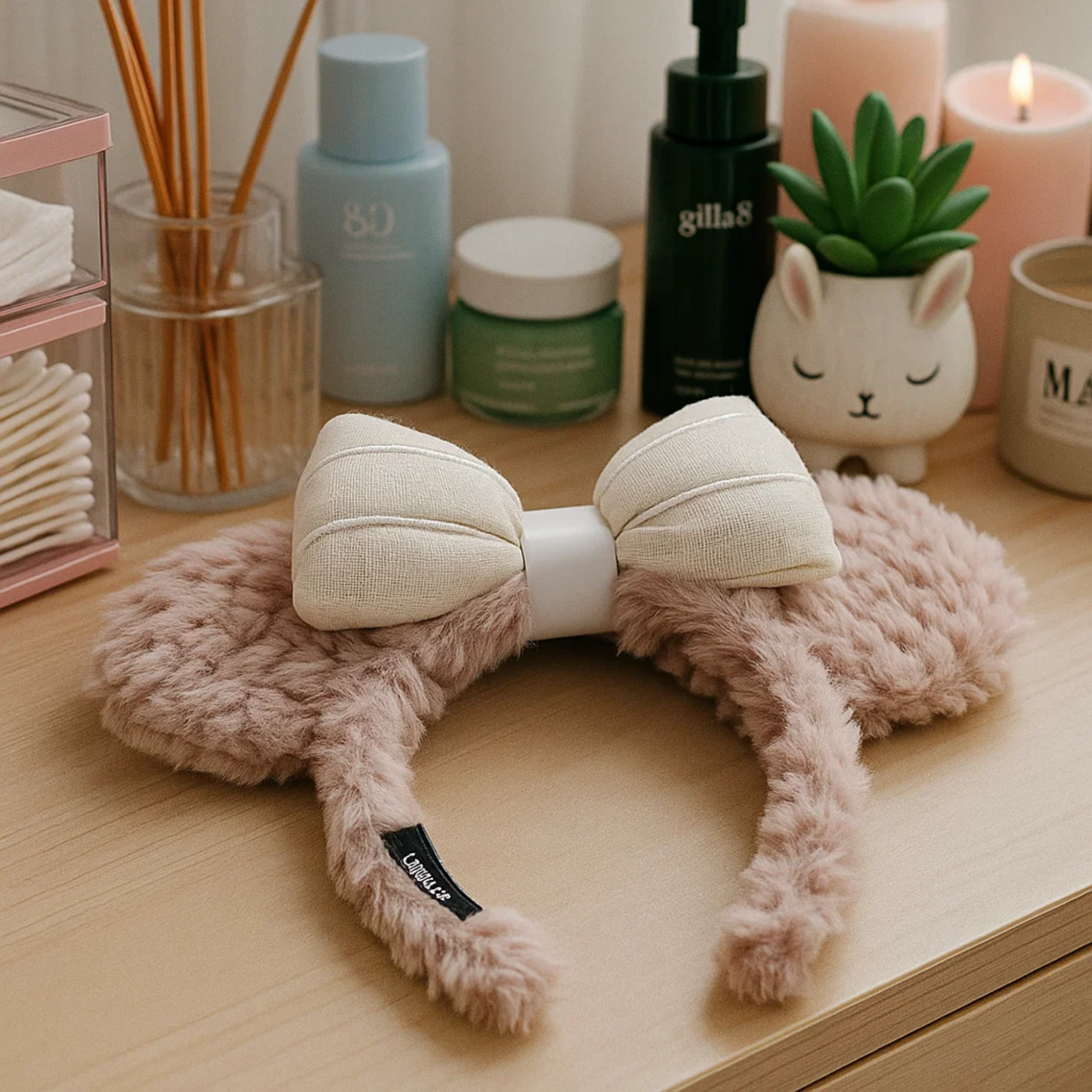 Mickey Ears With Bow Skincare Headband Pink Hard