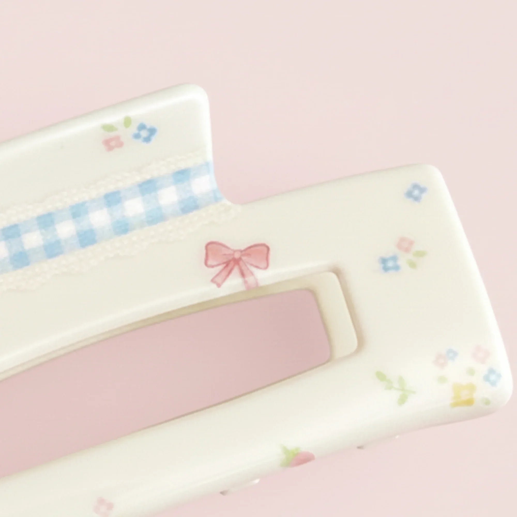 Gingham Stripe with Flowers Claw Clip