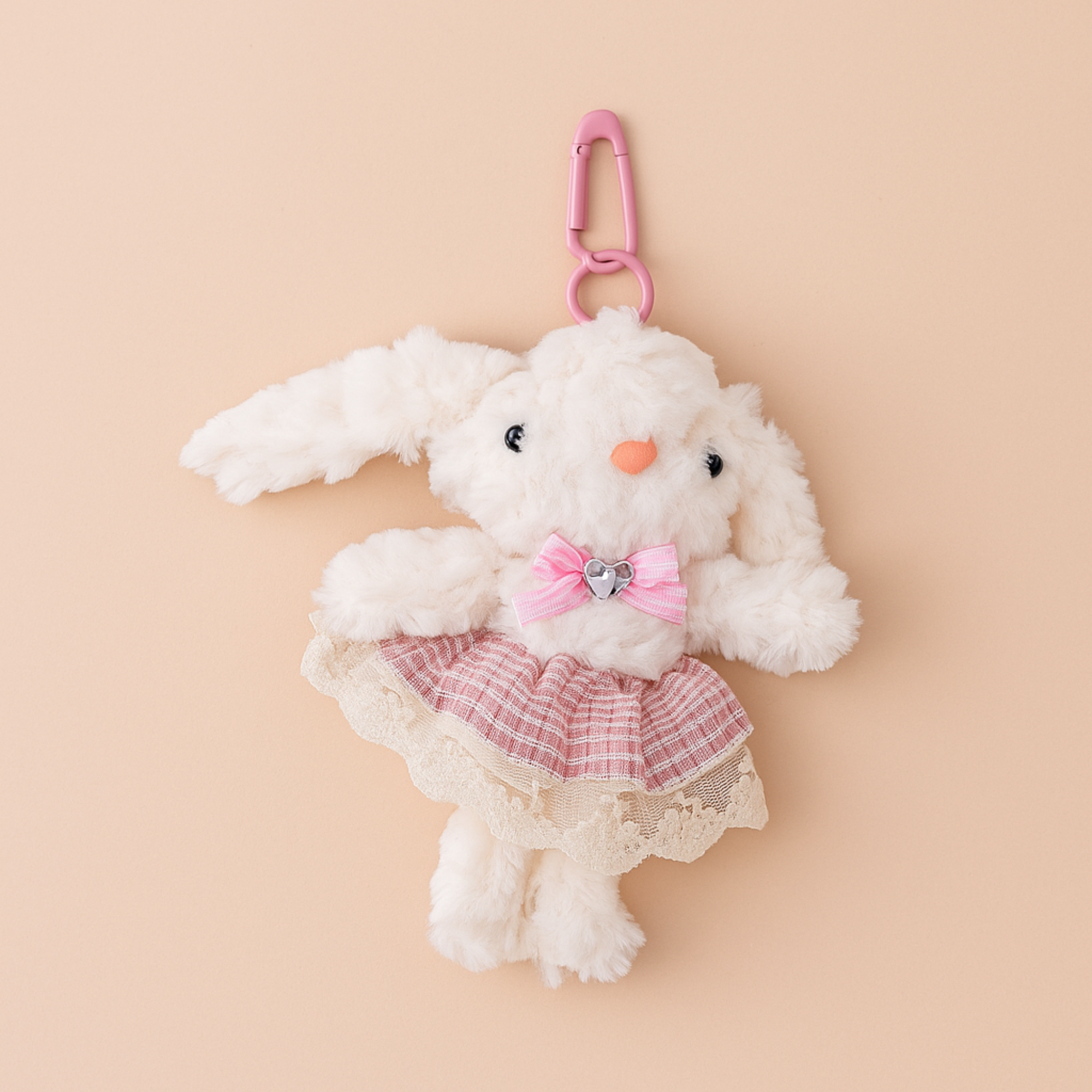 Pink Dress Bunny Plushie Keyring