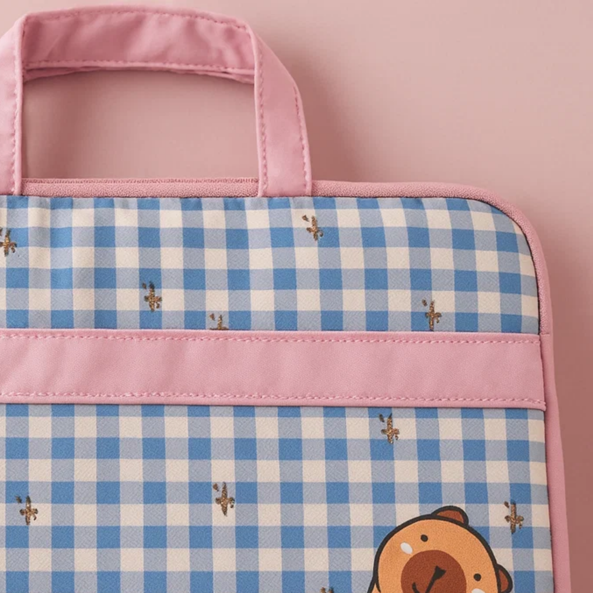 Blue Gingham Capybara Laptop Bag