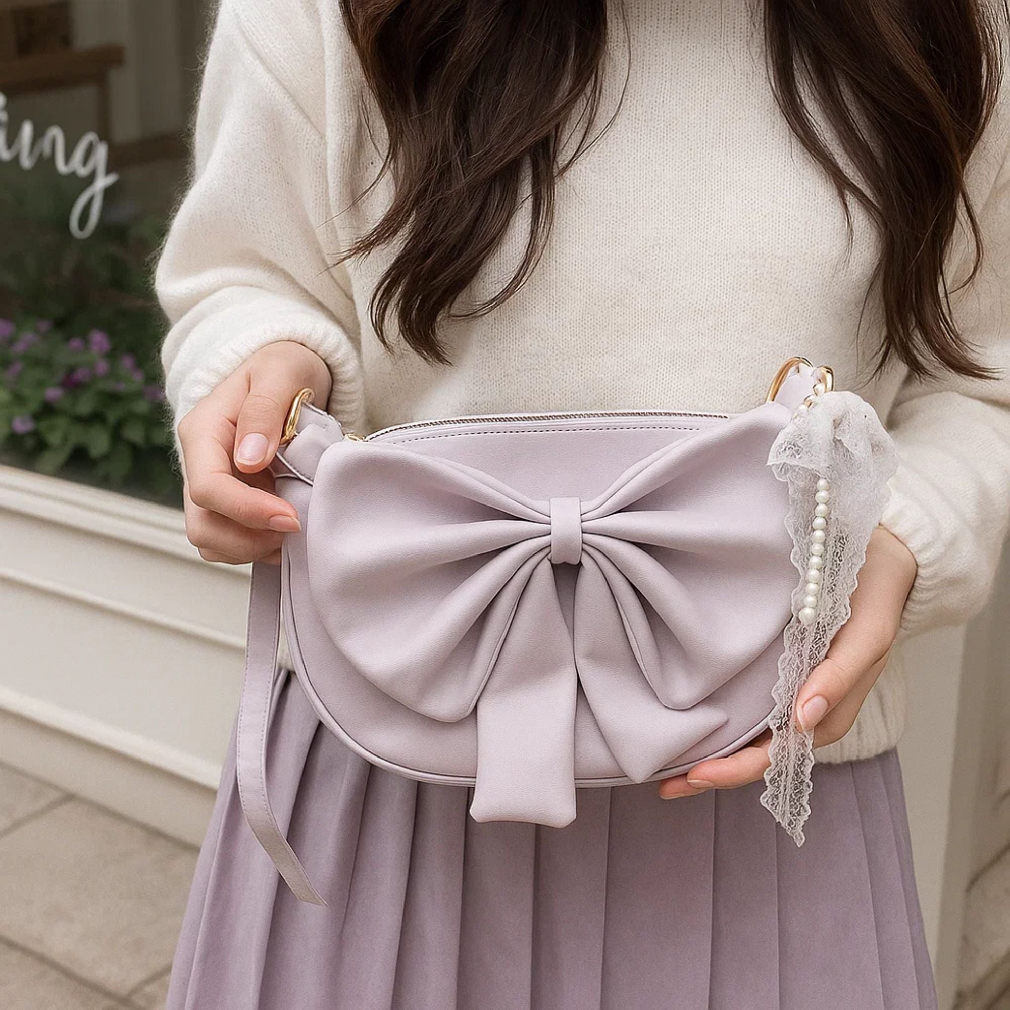 Round Bow Sling Bag - Lilac