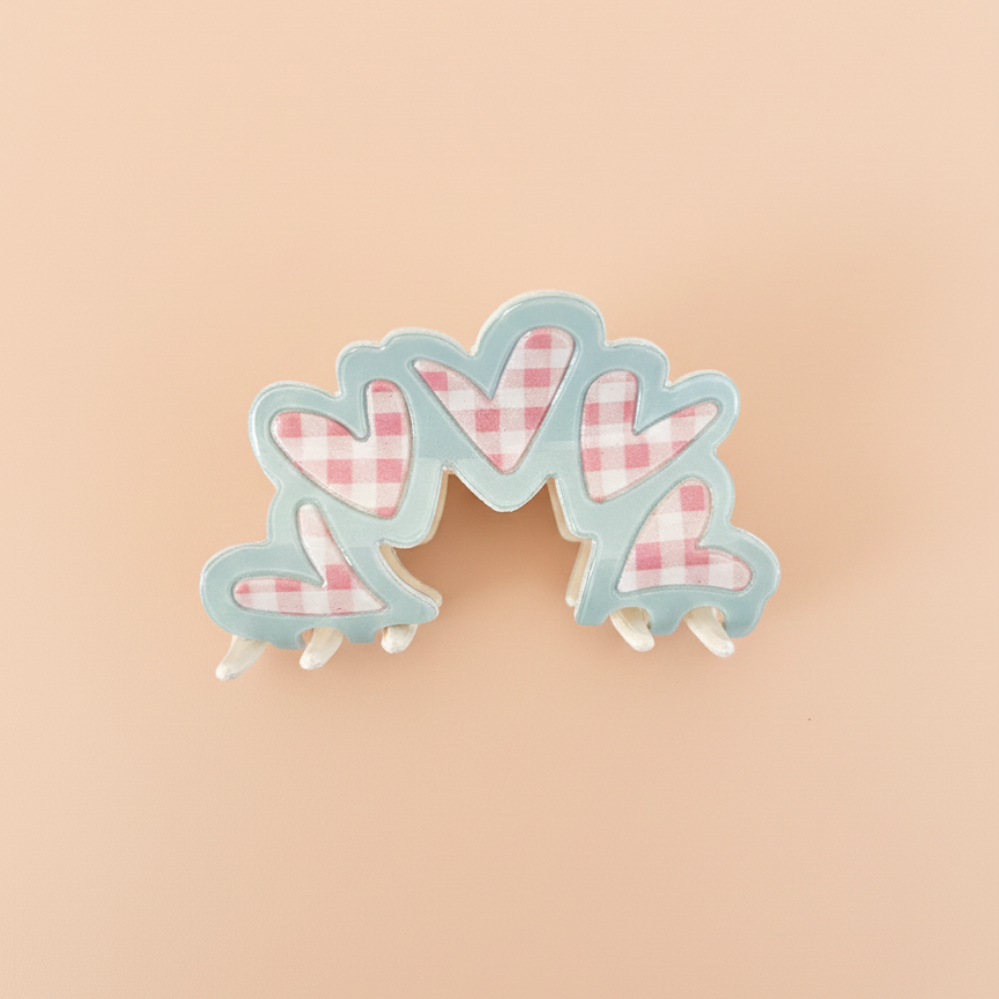 Gingham Hearts With Blue Lining Claw Clip