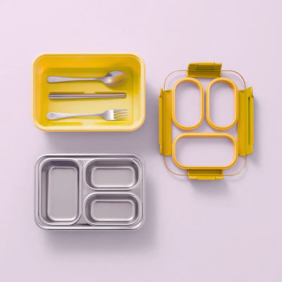 Korean Bento Box 3 Grid - Yellow