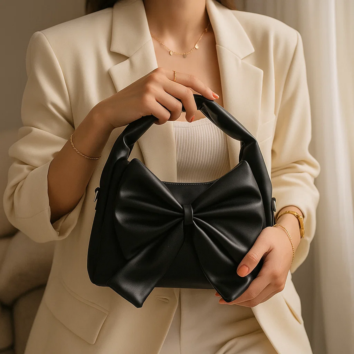 Cute Bow Sling Bag - Black