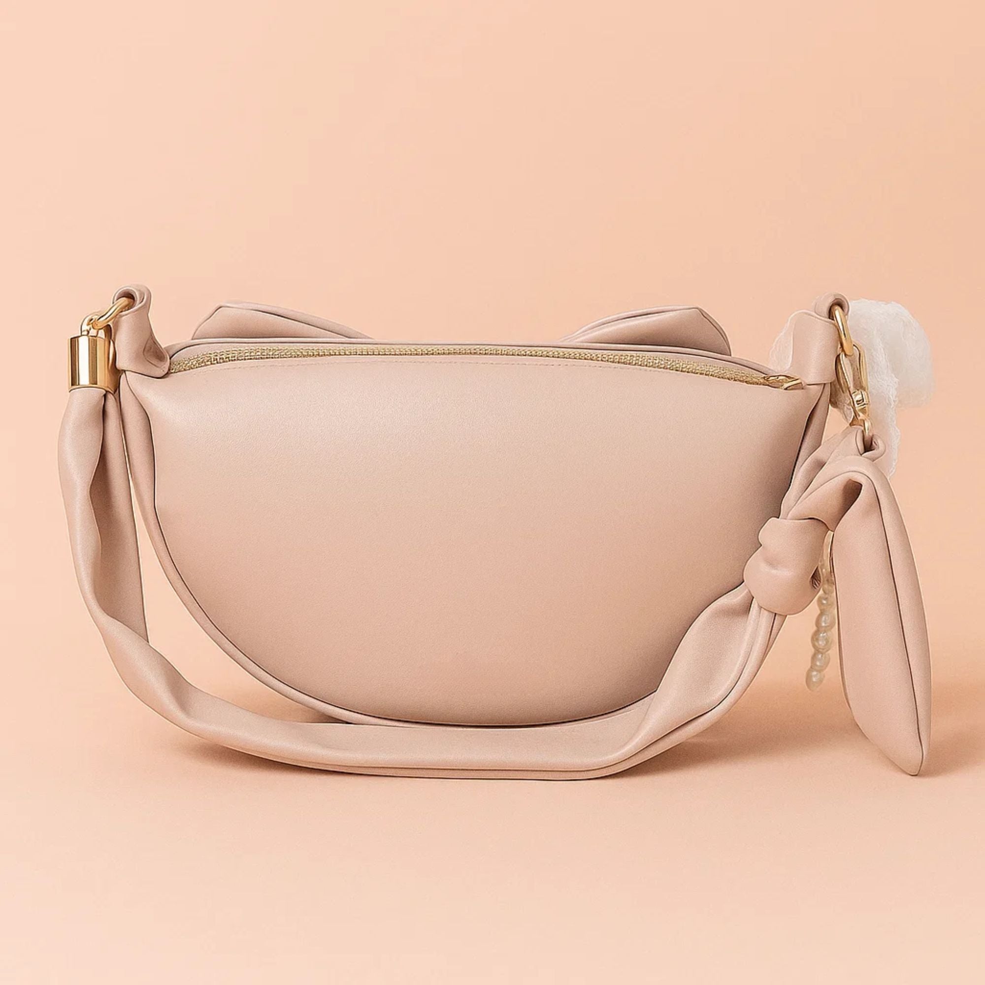 Round Bow Sling Bag - Beige