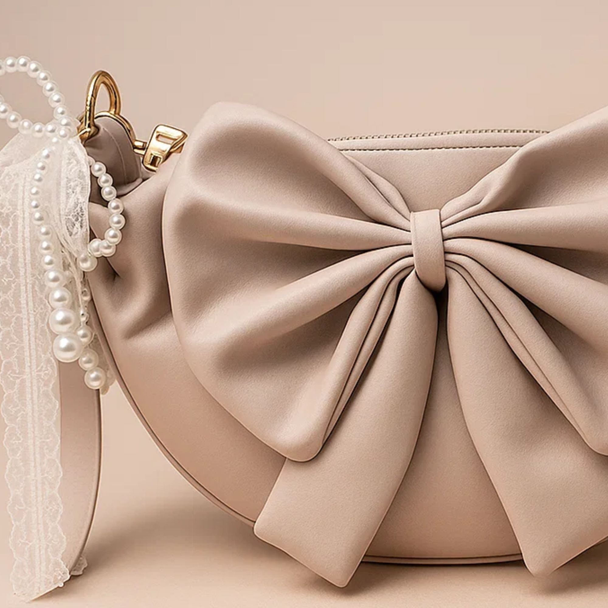 Round Bow Sling Bag - Beige