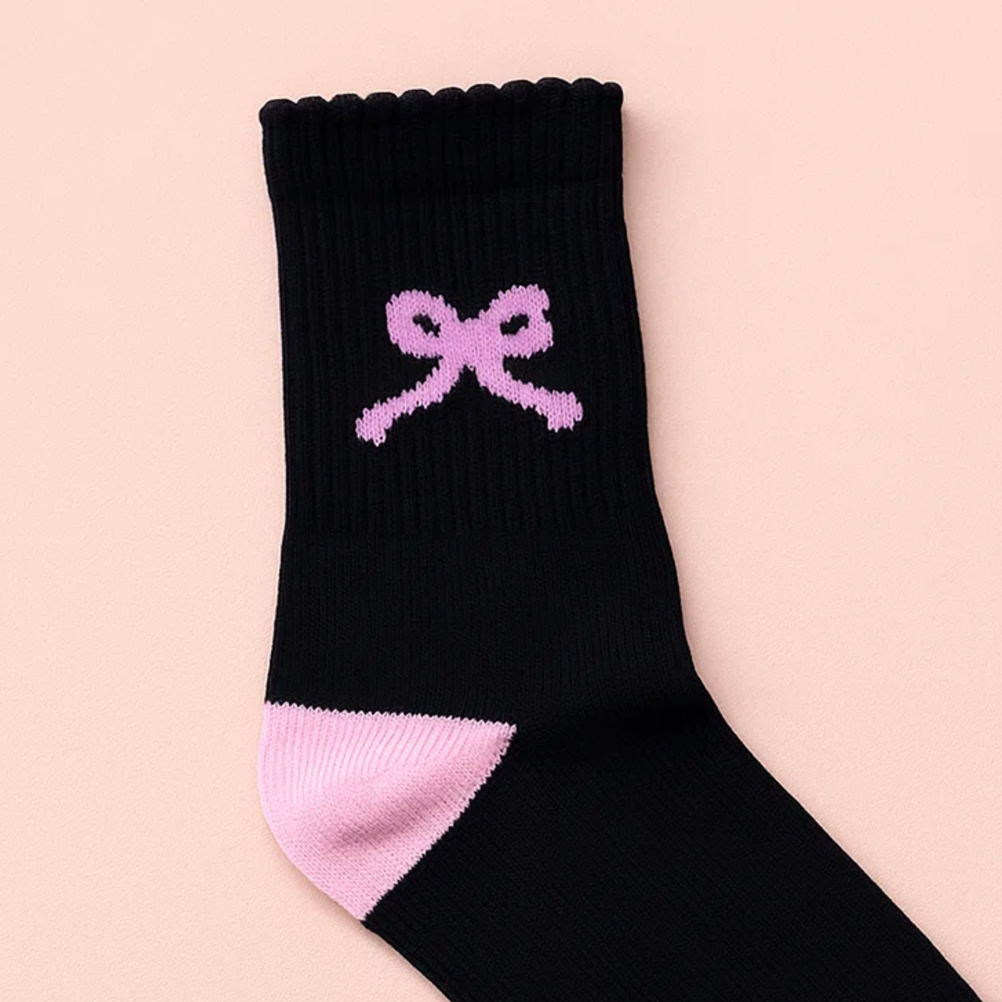 Black Pink Bow Crew Socks