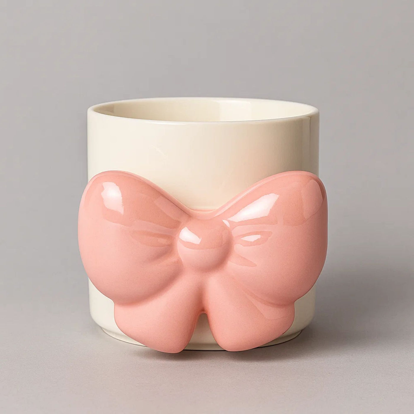 Glossy Ceramic Mug with Pink butterfly handle (bow coffee mug)