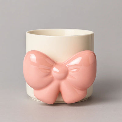 Glossy Ceramic Mug with Pink butterfly handle (bow coffee mug)