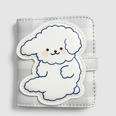 Happy Puppy Blue Gingham Wallet