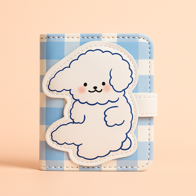Happy Puppy Blue Gingham Wallet