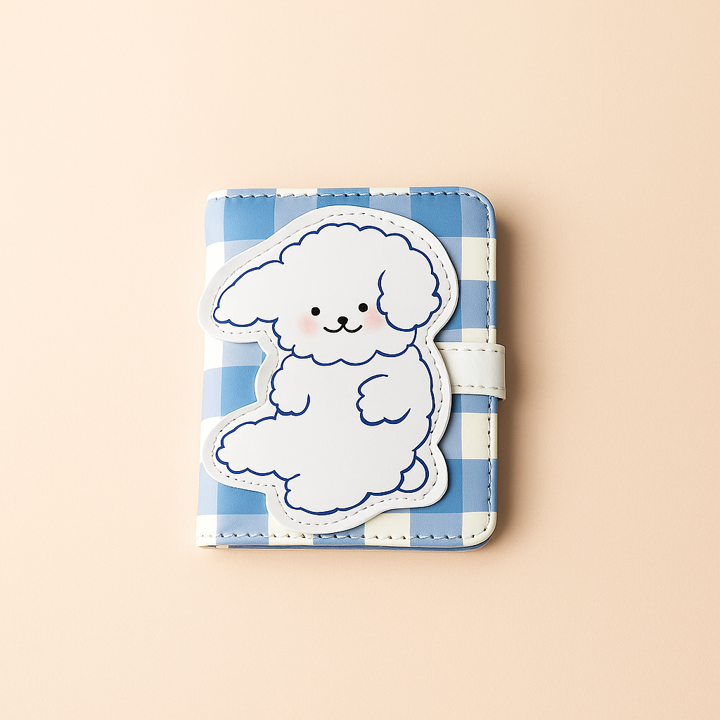 Happy Puppy Blue Gingham Wallet