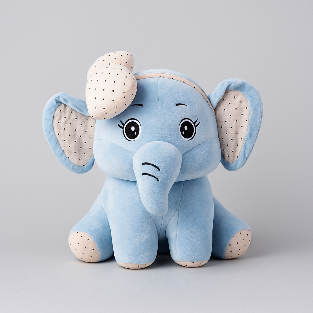 Bow Elephant Plush Toy Blue - Large