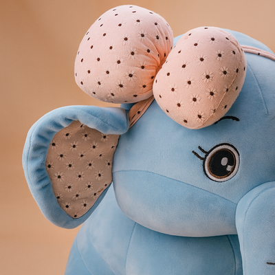Bow Elephant Plush Toy Blue - Large