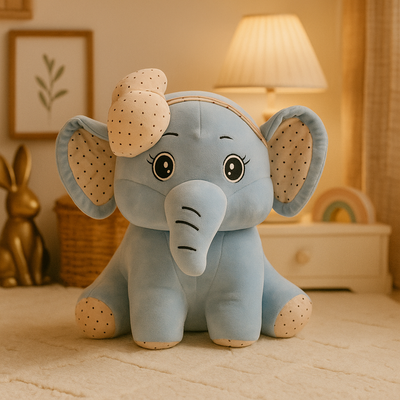 Bow Elephant Plush Toy Blue - Large