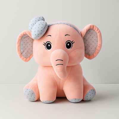 Bow Elephant Plush Toy Pink - Small