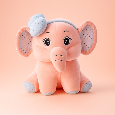 Bow Elephant Plush Toy Pink - Small