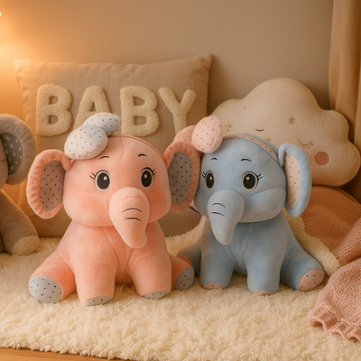 Bow Elephant Plush Toy Pink - Small
