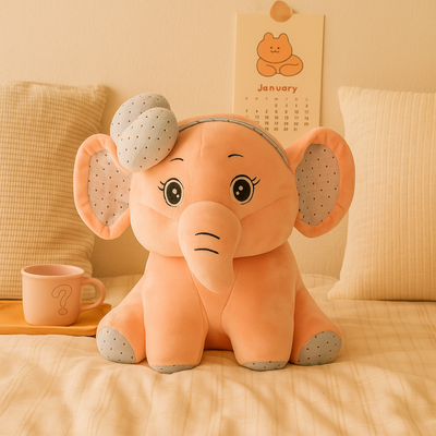 Bow Elephant Plush Toy Pink - Small