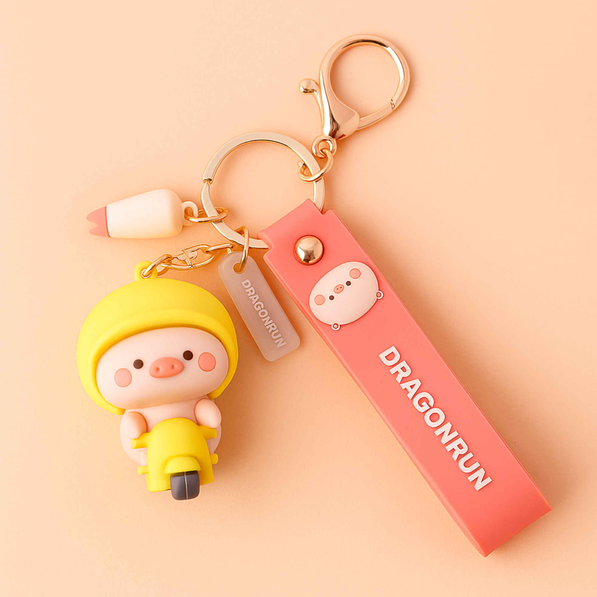 Piggy on Yellow Scooter Silicone Keyring