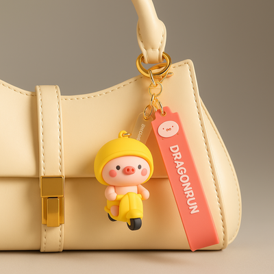 Yellow Piggy Silicone Keyring