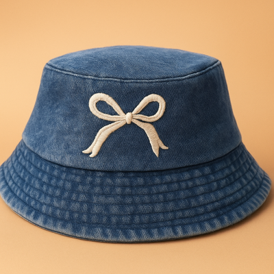 Denim Bow Bucket Hat