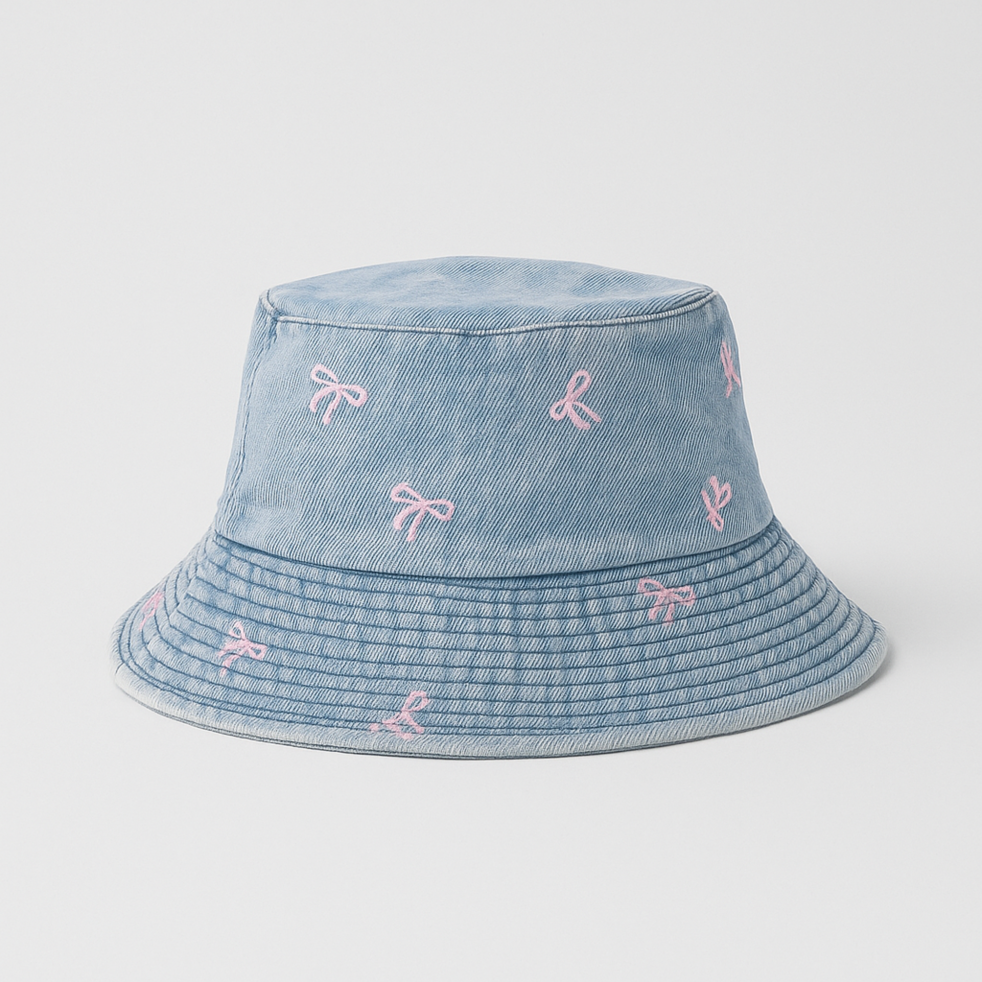 Washed Blue Bucket Hat with Bows