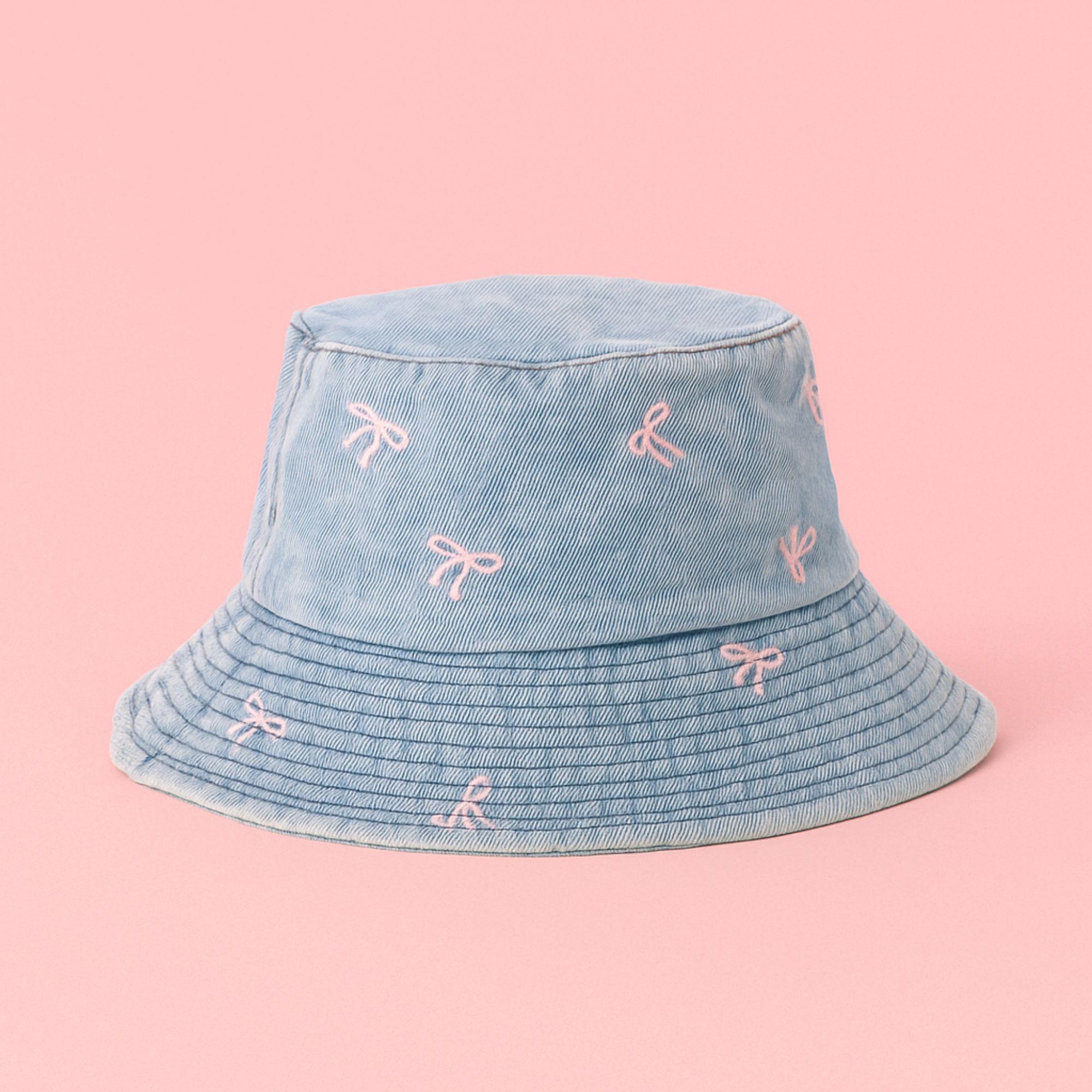 Washed Blue Bucket Hat with Bows