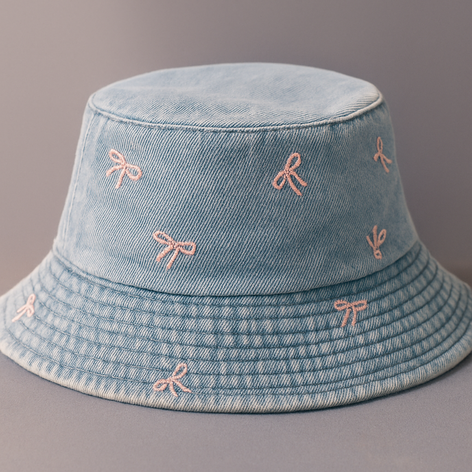 Washed Blue Bucket Hat with Bows