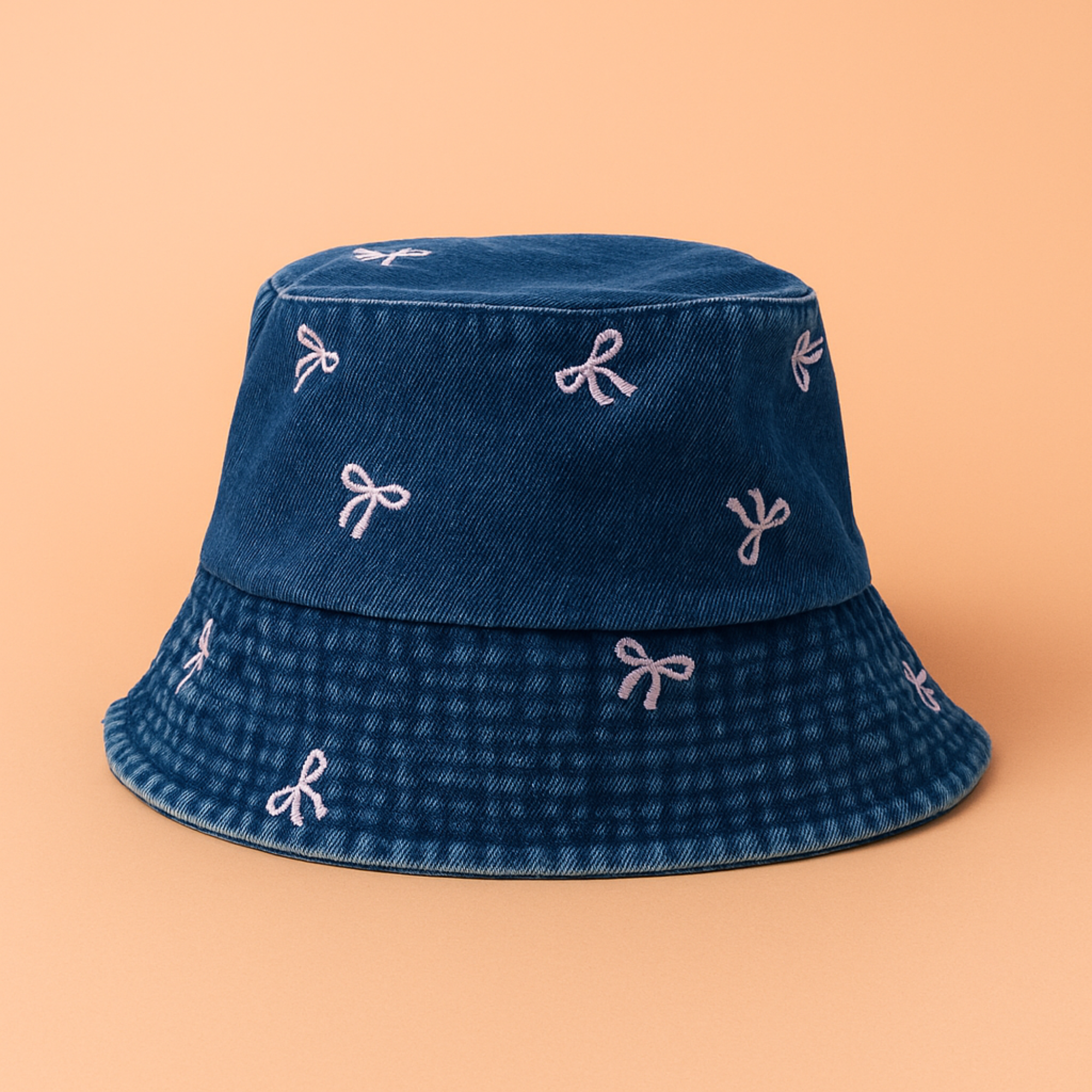 Dark Blue Bucket Hat with Bows