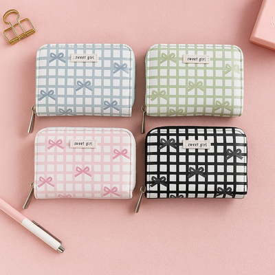 Pink Bow Gingham Card Holder
