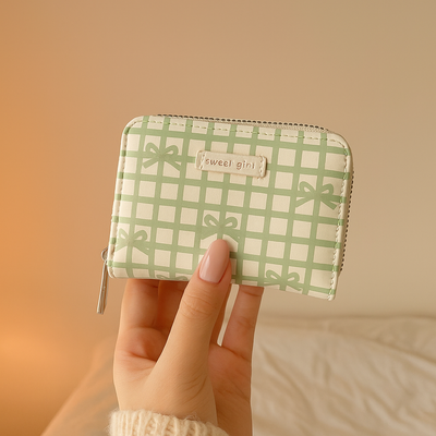 Green Bow Gingham Card Holder