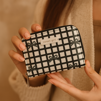Black Bow Gingham Card Holder