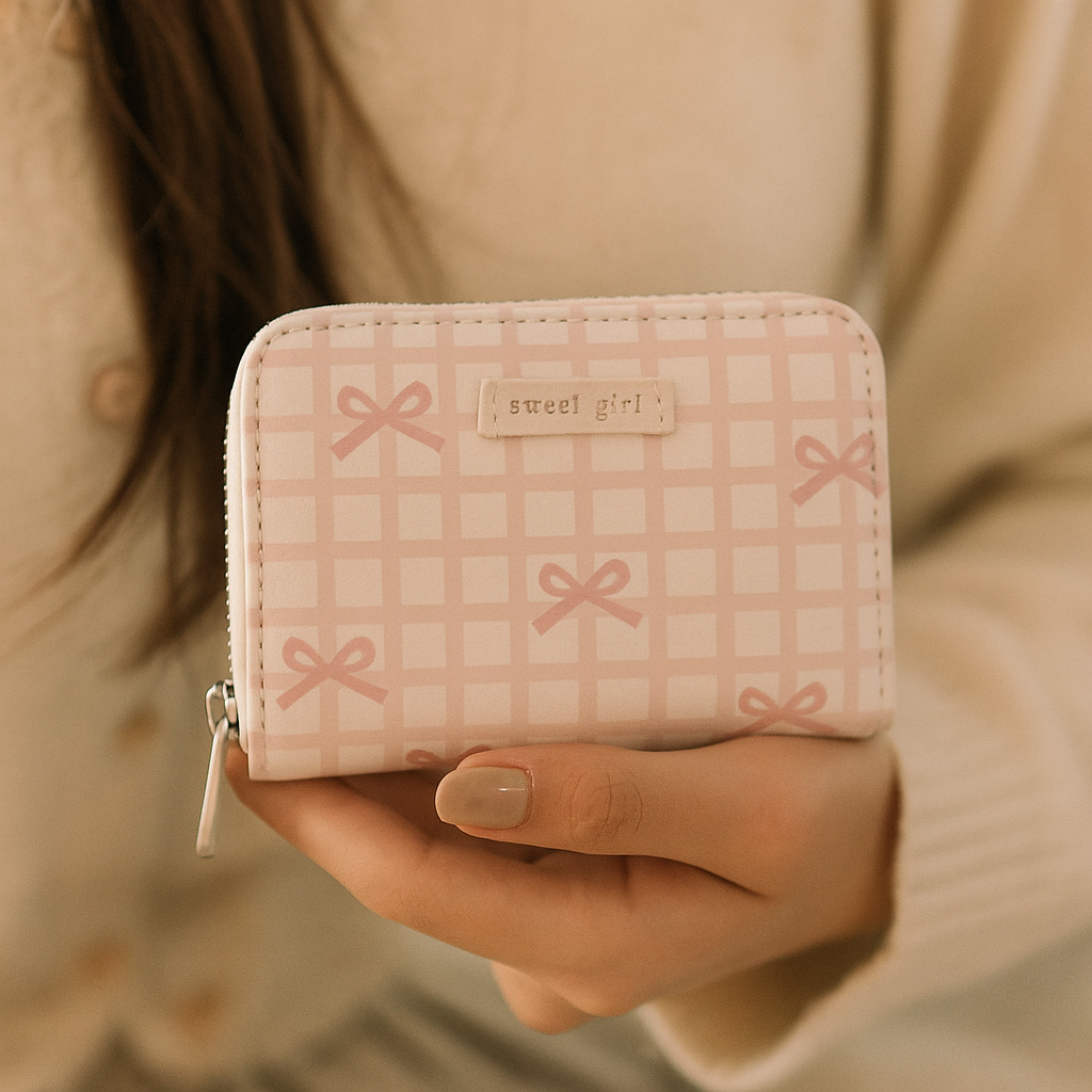 Pink Bow Gingham Card Holder