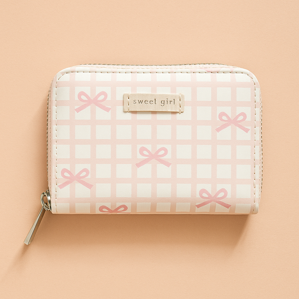Pink Bow Gingham Card Holder
