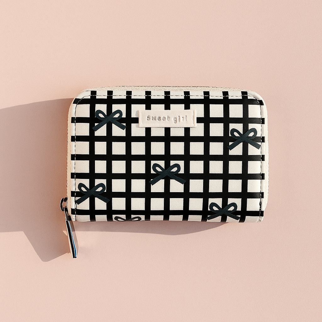 Black Bow Gingham Card Holder
