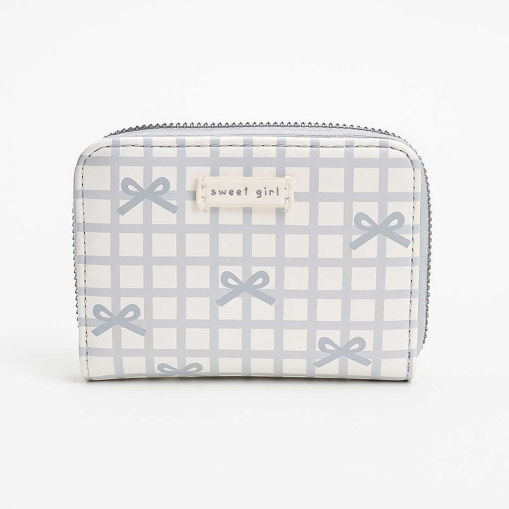 Blue Bow Gingham Card Holder