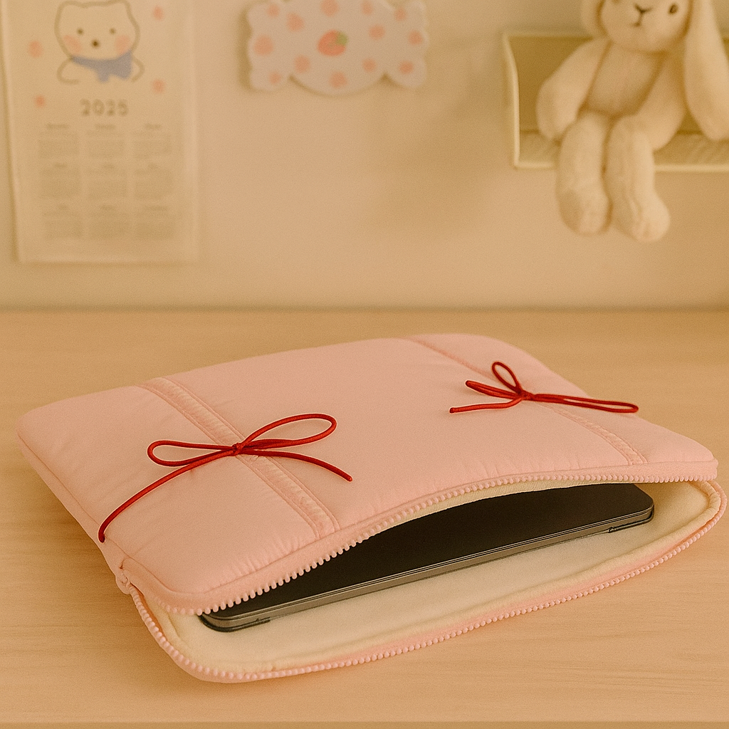 Pink Puffed Bow Laptop Sleeve