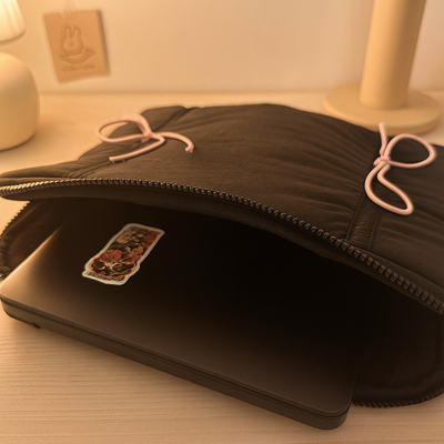 Puffed Bow Laptop Sleeve - Black
