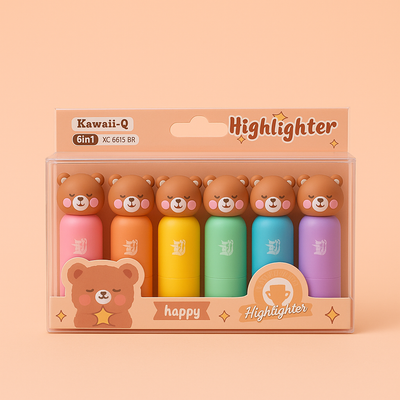 Set of 6 Kawaii Highlighters - Bear