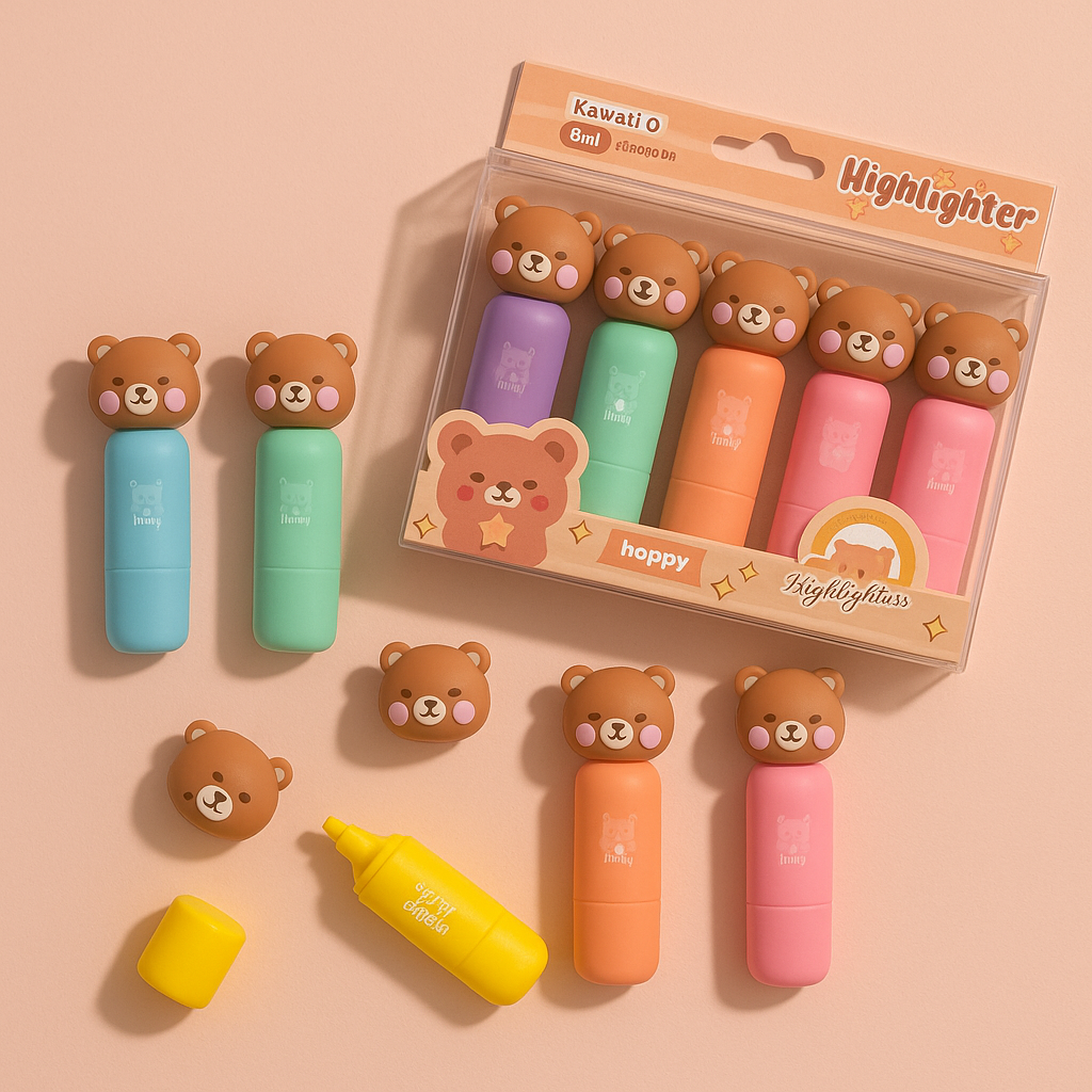 Set of 6 Kawaii Highlighters - Bear