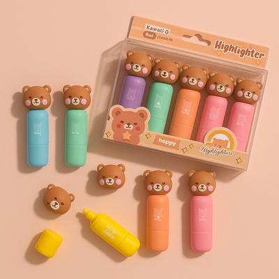 Set of 6 Kawaii Highlighters - Bear