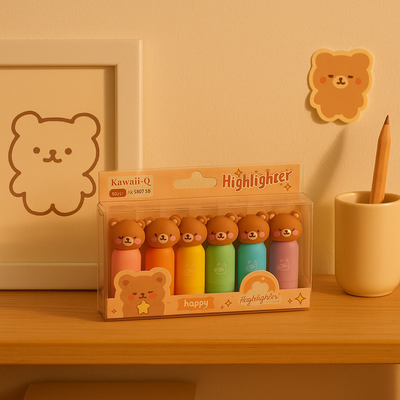 Set of 6 Kawaii Highlighters - Bear