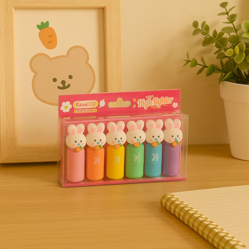 Set of 6 Kawaii Highlighters - Rabbit