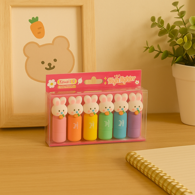 Set of 6 Kawaii Highlighters - Rabbit