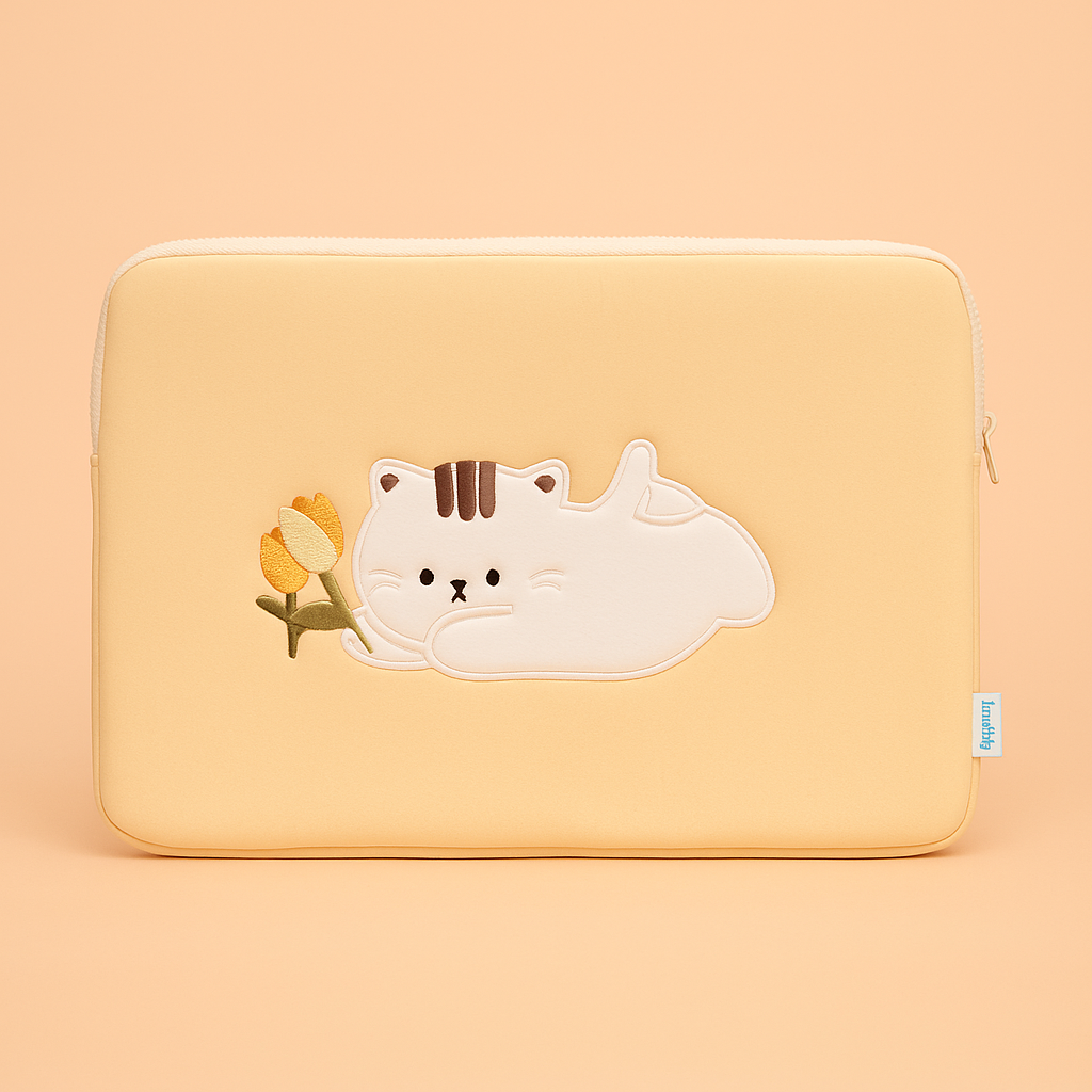 Cat With Yellow Tulip Laptop sleeve