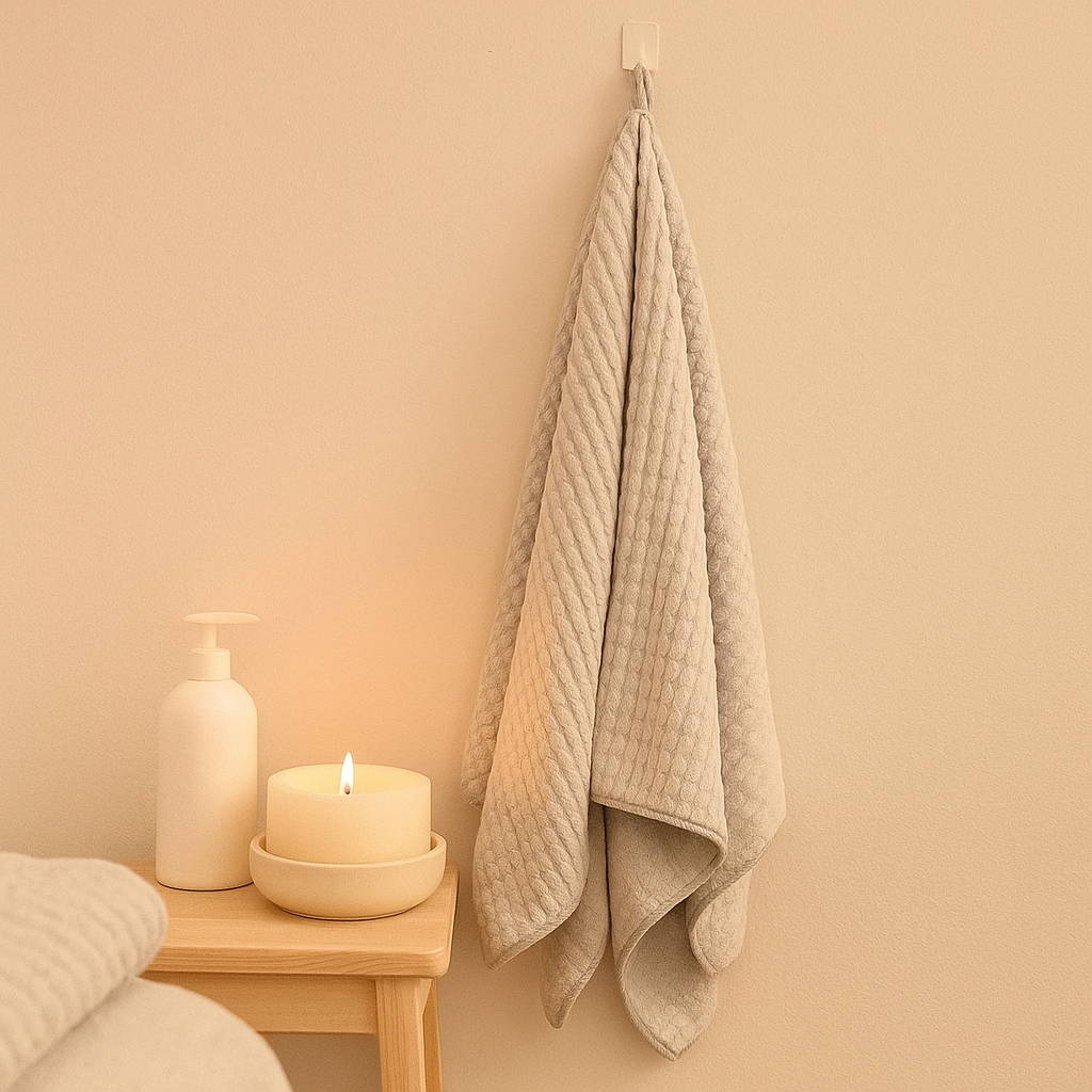 Block Pattern Microfibre Towel - Grey