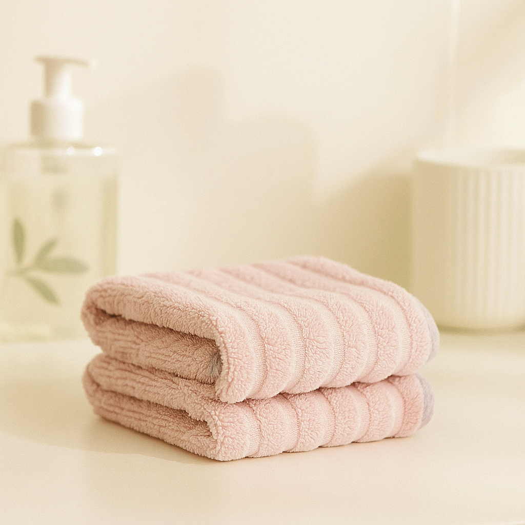 Block Lined Microfibre Towel - Pink